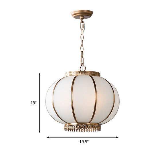 Colonial Lantern Hanging Pendant 3/6 Heads White Glass Chandelier Lighting Fixture for Bedroom, 16"/19.5" Wide Clearhalo 'Ceiling Lights' 'Chandeliers' 'Glass shade' 'Glass' Lighting' 283856