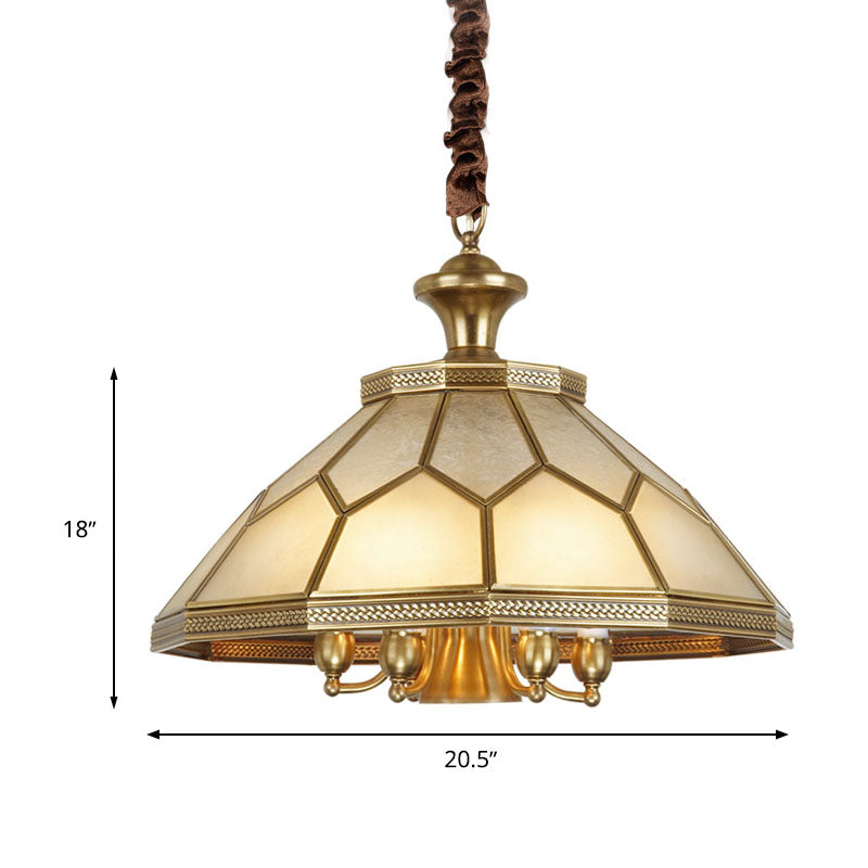 3/7 Lights Chandelier Pendant Light Colonial Conical Ivory Glass Suspension Lamp in Gold for Restaurant, 13"/20.5" W Clearhalo 'Ceiling Lights' 'Chandeliers' 'Glass shade' 'Glass' Lighting' 283863