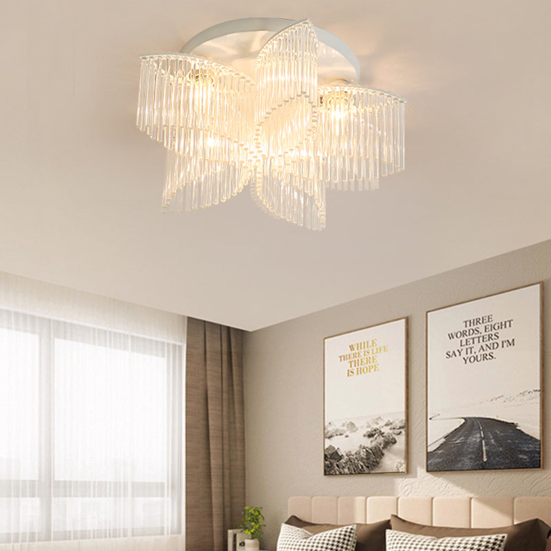 White Petal/Cylinder Flush Mount Light Fixture Modern 1/3/5 Lights Crystal Rod Ceiling Light Clearhalo 'Ceiling Lights' 'Close To Ceiling Lights' 'Close to ceiling' 'Semi-flushmount' Lighting' 283875