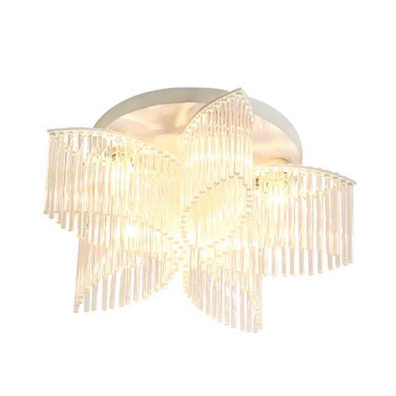 White Petal/Cylinder Flush Mount Light Fixture Modern 1/3/5 Lights Crystal Rod Ceiling Light Clearhalo 'Ceiling Lights' 'Close To Ceiling Lights' 'Close to ceiling' 'Semi-flushmount' Lighting' 283876