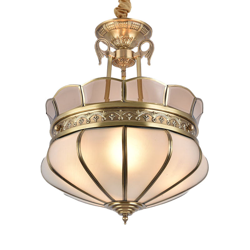 Scalloped Living Room Ceiling Chandelier Colonial Milky Glass 5/7 Heads Gold Hanging Light Fixture Clearhalo 'Ceiling Lights' 'Chandeliers' 'Glass shade' 'Glass' Lighting' 283895