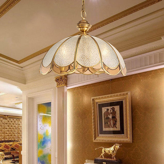 Gold 3 Heads Chandelier Light Colonialism Bubble Glass Scallop Suspended Lighting Fixture for Dining Room Gold Clearhalo 'Ceiling Lights' 'Chandeliers' 'Close To Ceiling Lights' 'Glass shade' 'Glass' Lighting' 283907