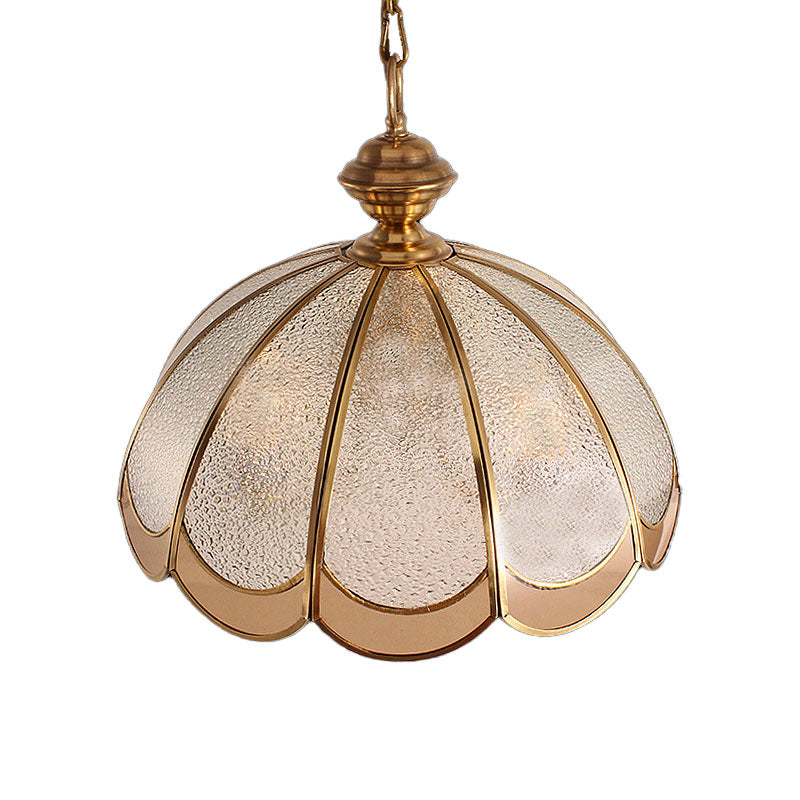 Gold 3 Heads Chandelier Light Colonialism Bubble Glass Scallop Suspended Lighting Fixture for Dining Room Clearhalo 'Ceiling Lights' 'Chandeliers' 'Close To Ceiling Lights' 'Glass shade' 'Glass' Lighting' 283910