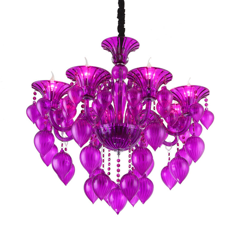 Candelabra Crystal Drop Ceiling Light Traditional 6 Heads Living Room Chandelier Lighting in Blue/Purple/Red Crystal Clearhalo 'Ceiling Lights' 'Chandeliers' Lighting' options 283916