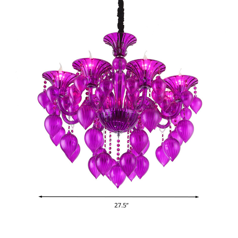 Candelabra Crystal Drop Ceiling Light Traditional 6 Heads Living Room Chandelier Lighting in Blue/Purple/Red Crystal Clearhalo 'Ceiling Lights' 'Chandeliers' Lighting' options 283917