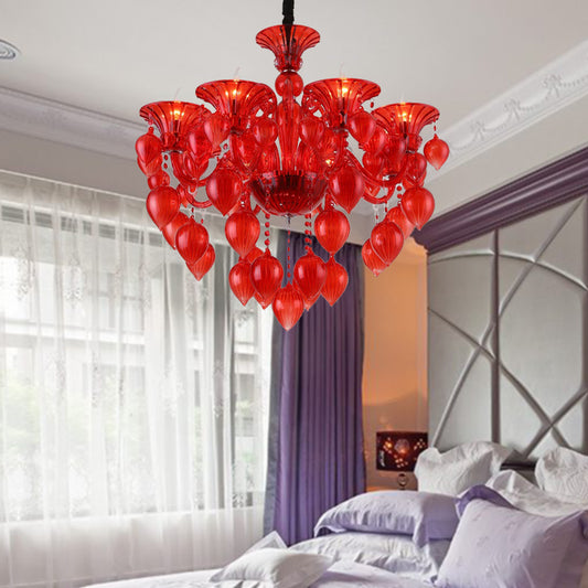 Candelabra Crystal Drop Ceiling Light Traditional 6 Heads Living Room Chandelier Lighting in Blue/Purple/Red Crystal Clearhalo 'Ceiling Lights' 'Chandeliers' Lighting' options 283920