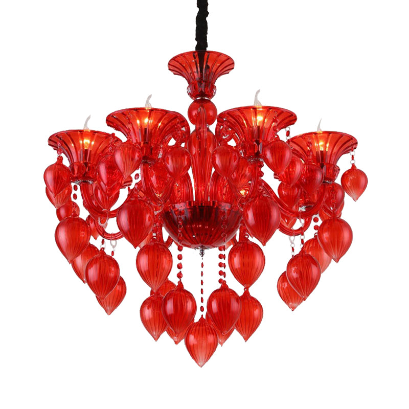 Candelabra Crystal Drop Ceiling Light Traditional 6 Heads Living Room Chandelier Lighting in Blue/Purple/Red Crystal Clearhalo 'Ceiling Lights' 'Chandeliers' Lighting' options 283921