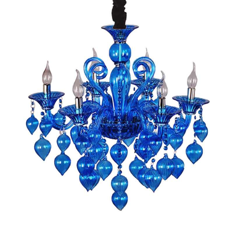 Candelabra Crystal Drop Ceiling Light Traditional 6 Heads Living Room Chandelier Lighting in Blue/Purple/Red Crystal Clearhalo 'Ceiling Lights' 'Chandeliers' Lighting' options 283925