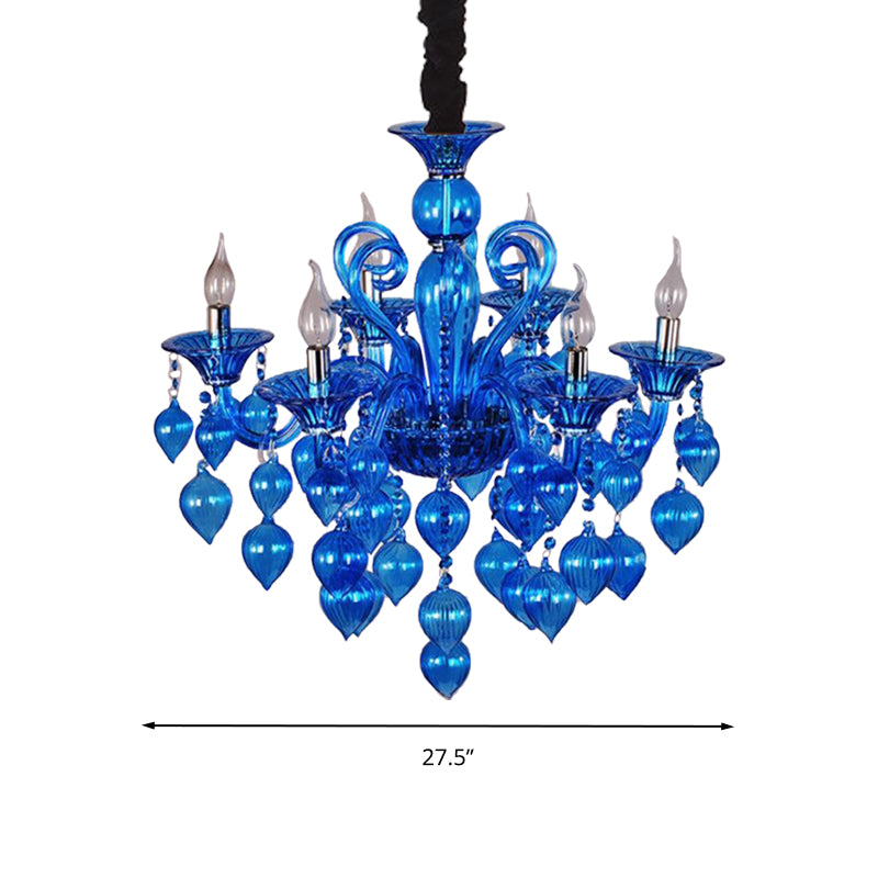 Candelabra Crystal Drop Ceiling Light Traditional 6 Heads Living Room Chandelier Lighting in Blue/Purple/Red Crystal Clearhalo 'Ceiling Lights' 'Chandeliers' Lighting' options 283926