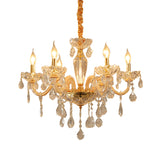 Beige Candle Style Hanging Ceiling Light Modern Crystal Drop 6/10 Heads Living Room Chandelier Light Fixture Clearhalo 'Ceiling Lights' 'Chandeliers' Lighting' options 283937