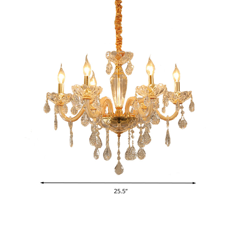 Beige Candle Style Hanging Ceiling Light Modern Crystal Drop 6/10 Heads Living Room Chandelier Light Fixture Clearhalo 'Ceiling Lights' 'Chandeliers' Lighting' options 283938