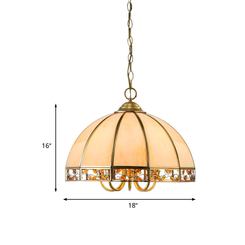 Colonial Dome Chandelier Lighting Fixture 5 Heads Opaline Glass Pendant Ceiling Light in Gold for Dining Room Clearhalo 'Ceiling Lights' 'Chandeliers' 'Close To Ceiling Lights' 'Glass shade' 'Glass' Lighting' 283947