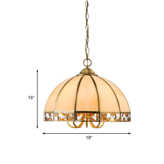Colonial Dome Chandelier Lighting Fixture 5 Heads Opaline Glass Pendant Ceiling Light in Gold for Dining Room Clearhalo 'Ceiling Lights' 'Chandeliers' 'Close To Ceiling Lights' 'Glass shade' 'Glass' Lighting' 283947