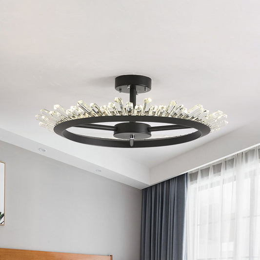 LED Semi Flush Mount Light Modern Circle Crystal Rod Ceiling Light Fixture in Black Black Clearhalo 'Ceiling Lights' 'Close To Ceiling Lights' 'Close to ceiling' 'Semi-flushmount' Lighting' 283949