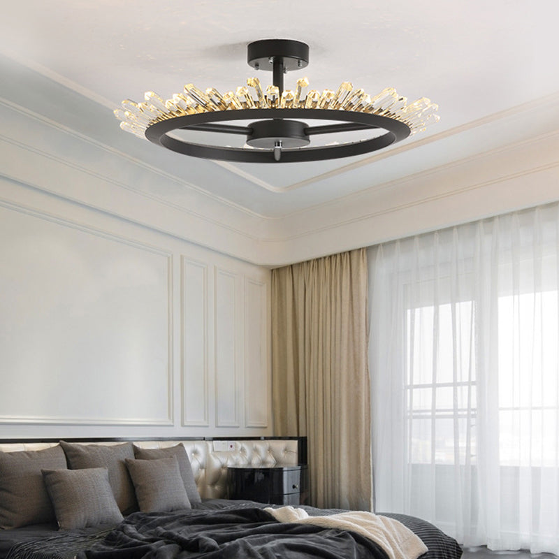 LED Semi Flush Mount Light Modern Circle Crystal Rod Ceiling Light Fixture in Black Clearhalo 'Ceiling Lights' 'Close To Ceiling Lights' 'Close to ceiling' 'Semi-flushmount' Lighting' 283951