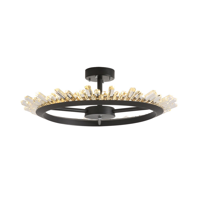 LED Semi Flush Mount Light Modern Circle Crystal Rod Ceiling Light Fixture in Black Clearhalo 'Ceiling Lights' 'Close To Ceiling Lights' 'Close to ceiling' 'Semi-flushmount' Lighting' 283952