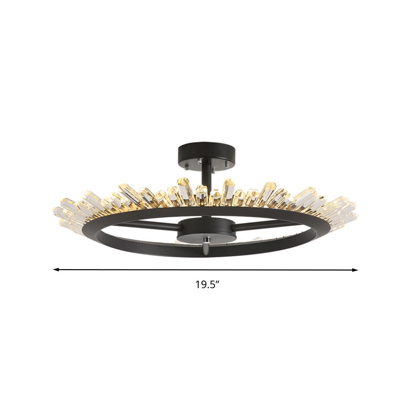 LED Semi Flush Mount Light Modern Circle Crystal Rod Ceiling Light Fixture in Black Clearhalo 'Ceiling Lights' 'Close To Ceiling Lights' 'Close to ceiling' 'Semi-flushmount' Lighting' 283953