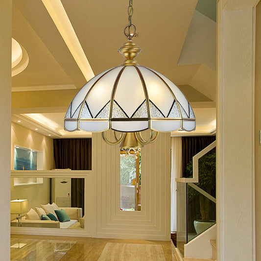 Bowl Dining Room Pendant Chandelier Colonial Opal Blown Glass 6 Heads Gold Hanging Ceiling Light Gold Clearhalo 'Ceiling Lights' 'Chandeliers' 'Glass shade' 'Glass' Lighting' 283961