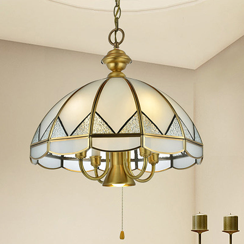 Bowl Dining Room Pendant Chandelier Colonial Opal Blown Glass 6 Heads Gold Hanging Ceiling Light Clearhalo 'Ceiling Lights' 'Chandeliers' 'Glass shade' 'Glass' Lighting' 283962