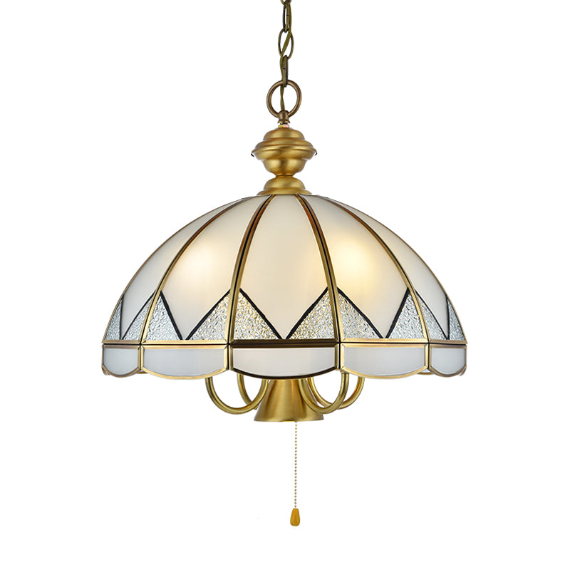 Bowl Dining Room Pendant Chandelier Colonial Opal Blown Glass 6 Heads Gold Hanging Ceiling Light Clearhalo 'Ceiling Lights' 'Chandeliers' 'Glass shade' 'Glass' Lighting' 283964