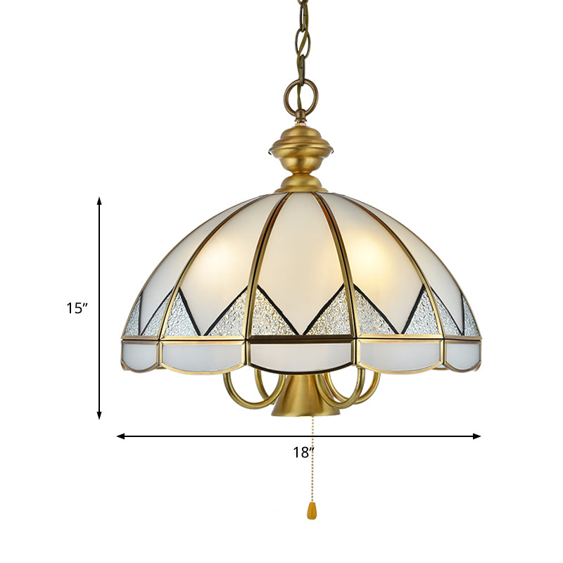 Bowl Dining Room Pendant Chandelier Colonial Opal Blown Glass 6 Heads Gold Hanging Ceiling Light Clearhalo 'Ceiling Lights' 'Chandeliers' 'Glass shade' 'Glass' Lighting' 283965