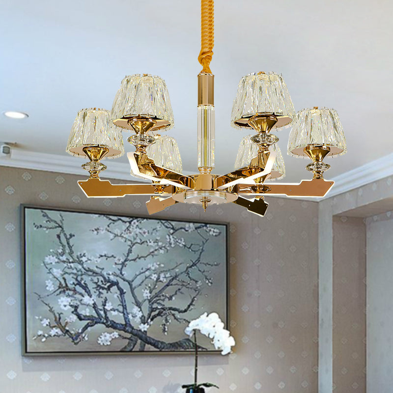 Gold Sputnik Hanging Ceiling Light Postmodern Crystal Block 6/8/12 Heads Living Room Pendant Chandelier Clearhalo 'Ceiling Lights' 'Chandeliers' Lighting' options 283997