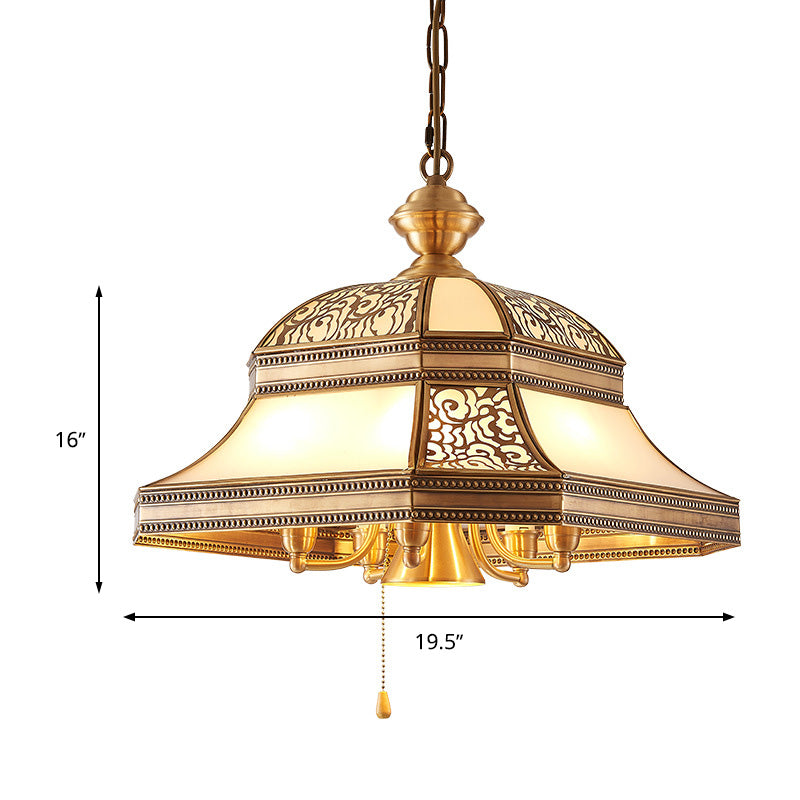 Bell Dining Room Ceiling Chandelier Colonial Mouth Blown Opal Glass 5 Heads Gold Hanging Light Fixture Clearhalo 'Ceiling Lights' 'Chandeliers' 'Close To Ceiling Lights' 'Glass shade' 'Glass' Lighting' 284036