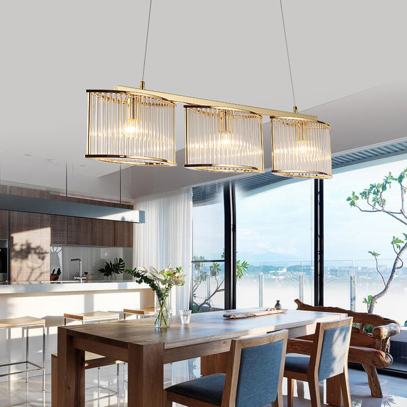 3 Heads Crystal Rod Island Light Postmodern Gold Oval Dining Room Pendant Light Fixture Clearhalo 'Ceiling Lights' 'Island Lights' Lighting' 284040