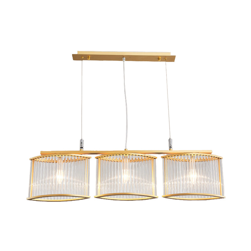 3 Heads Crystal Rod Island Light Postmodern Gold Oval Dining Room Pendant Light Fixture Clearhalo 'Ceiling Lights' 'Island Lights' Lighting' 284041