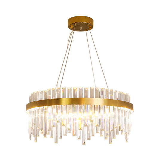 16"/19.5" Wide LED Hanging Ceiling Light Postmodern Circle Crystal Rod Chandelier Light in Gold Clearhalo 'Ceiling Lights' 'Chandeliers' Lighting' options 284071