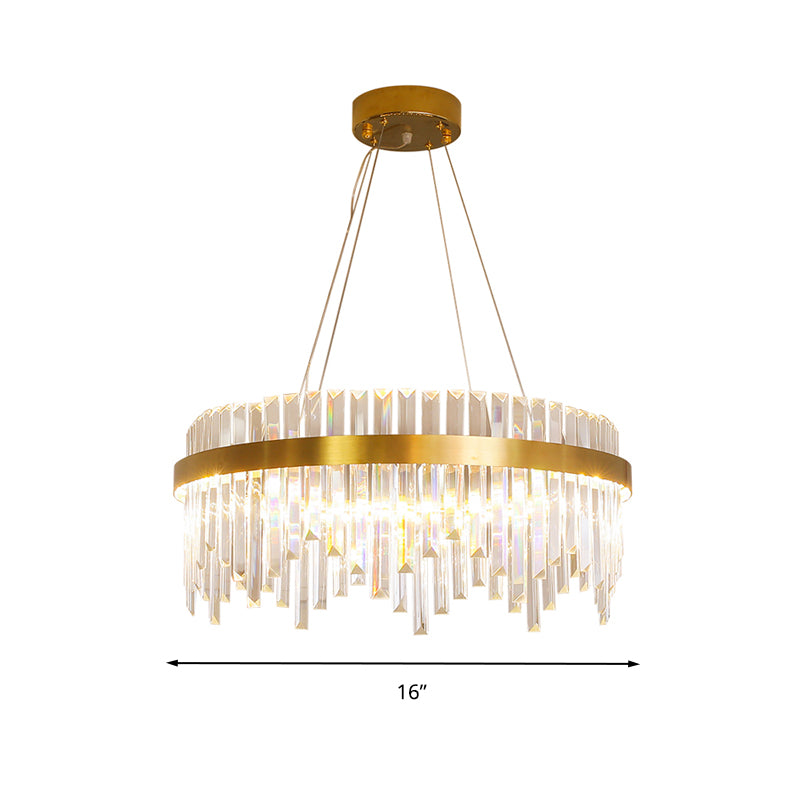 16"/19.5" Wide LED Hanging Ceiling Light Postmodern Circle Crystal Rod Chandelier Light in Gold Clearhalo 'Ceiling Lights' 'Chandeliers' Lighting' options 284072