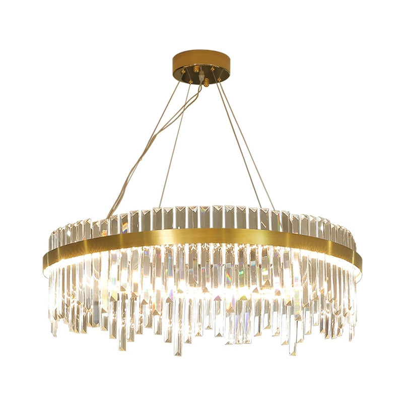 16"/19.5" Wide LED Hanging Ceiling Light Postmodern Circle Crystal Rod Chandelier Light in Gold Clearhalo 'Ceiling Lights' 'Chandeliers' Lighting' options 284075