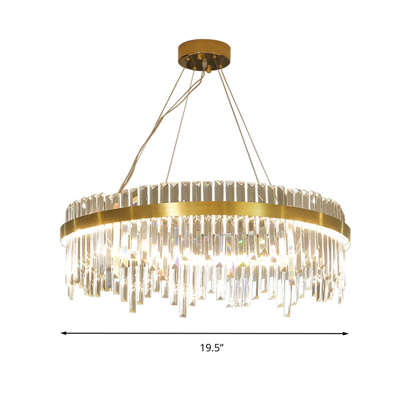 16"/19.5" Wide LED Hanging Ceiling Light Postmodern Circle Crystal Rod Chandelier Light in Gold Clearhalo 'Ceiling Lights' 'Chandeliers' Lighting' options 284076