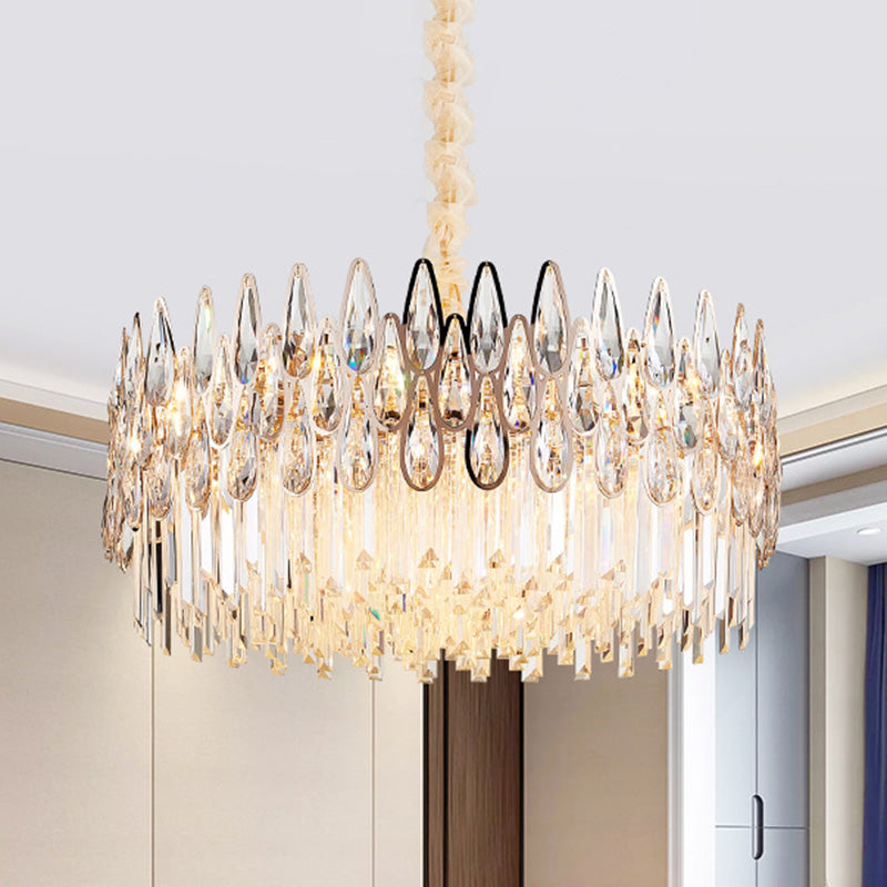 7 Heads Drum Chandelier Pendant Light Simple Clear Teardrop Crystal Hanging Ceiling Light Clearhalo 'Ceiling Lights' 'Chandeliers' Lighting' options 284098