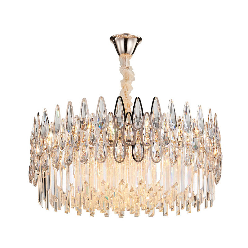 7 Heads Drum Chandelier Pendant Light Simple Clear Teardrop Crystal Hanging Ceiling Light Clearhalo 'Ceiling Lights' 'Chandeliers' Lighting' options 284100