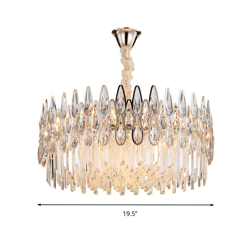 7 Heads Drum Chandelier Pendant Light Simple Clear Teardrop Crystal Hanging Ceiling Light Clearhalo 'Ceiling Lights' 'Chandeliers' Lighting' options 284101