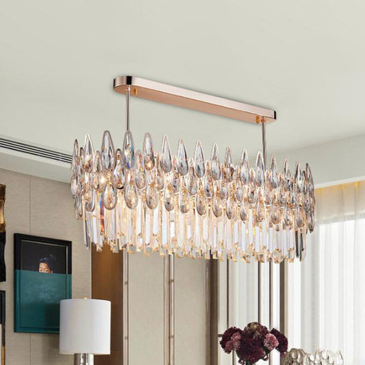 Oval Clear Teardrop Crystal Island Lamp Modern 10 Lights Dining Room Suspension Light Clear Clearhalo 'Ceiling Lights' 'Island Lights' Lighting' 284127