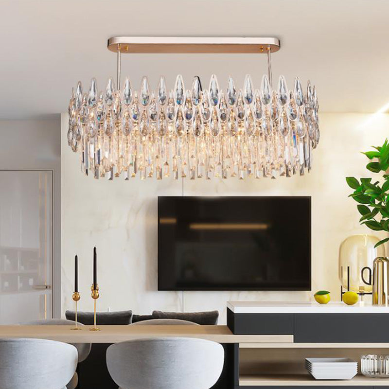 Oval Clear Teardrop Crystal Island Lamp Modern 10 Lights Dining Room Suspension Light Clearhalo 'Ceiling Lights' 'Island Lights' Lighting' 284129