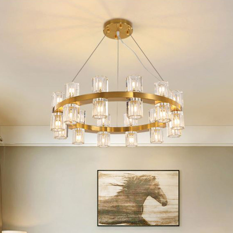 Ring Ridged Crystal Hanging Light Fixture Postmodern 24 Heads Bedroom Pendant Chandelier in Gold Gold Clearhalo 'Ceiling Lights' 'Chandeliers' Lighting' options 284151_45d1667b-5fe7-4add-b293-6cff2bfd7759