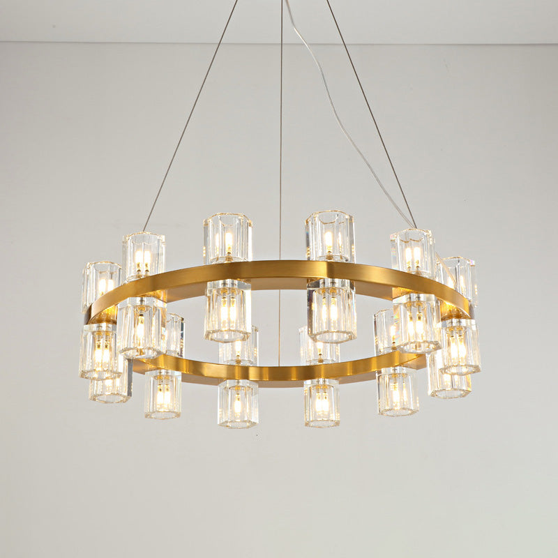 Ring Ridged Crystal Hanging Light Fixture Postmodern 24 Heads Bedroom Pendant Chandelier in Gold Clearhalo 'Ceiling Lights' 'Chandeliers' Lighting' options 284152