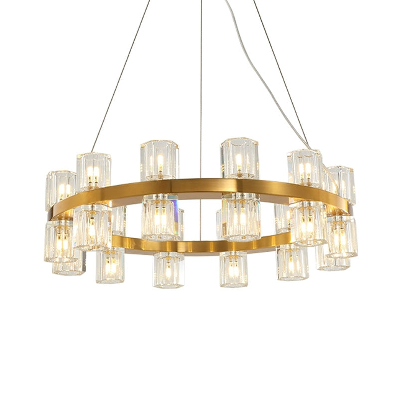 Ring Ridged Crystal Hanging Light Fixture Postmodern 24 Heads Bedroom Pendant Chandelier in Gold Clearhalo 'Ceiling Lights' 'Chandeliers' Lighting' options 284154