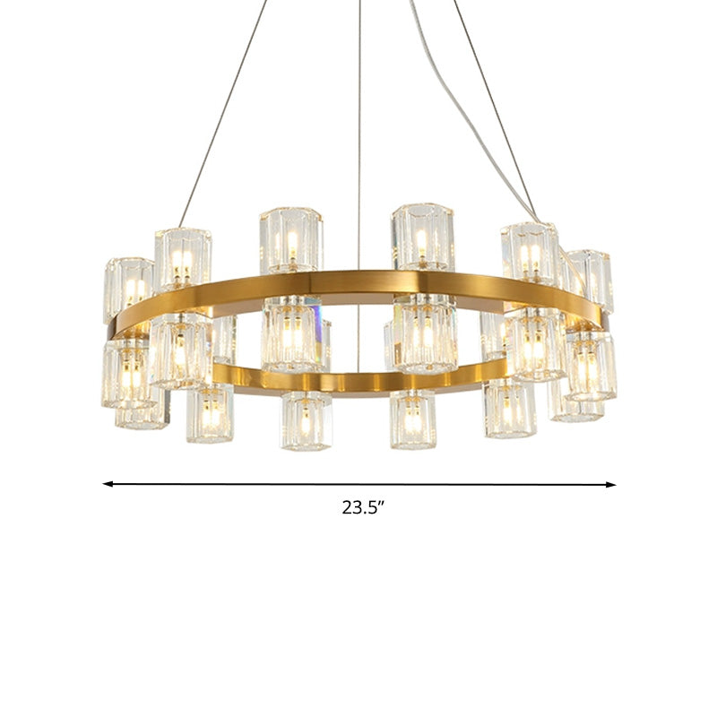 Ring Ridged Crystal Hanging Light Fixture Postmodern 24 Heads Bedroom Pendant Chandelier in Gold Clearhalo 'Ceiling Lights' 'Chandeliers' Lighting' options 284155