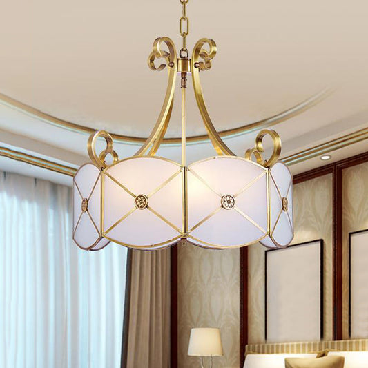 4 Lights Chandelier Pendant Light Colonial Scalloped White Glass Suspension Lamp for Dining Room White Clearhalo 'Ceiling Lights' 'Chandeliers' 'Glass shade' 'Glass' Lighting' 284177