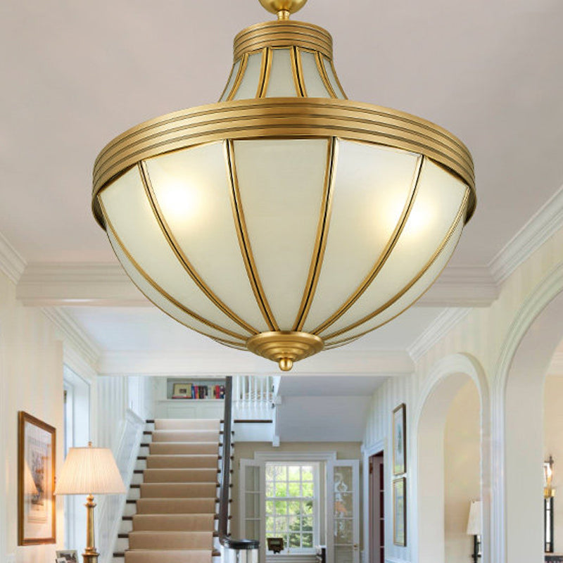 Gold Teardrop Chandelier Pendant Light Colonial Sandblasted Glass 3 Lights Dining Room Suspension Lamp Clearhalo 'Ceiling Lights' 'Chandeliers' 'Glass shade' 'Glass' Lighting' 284205