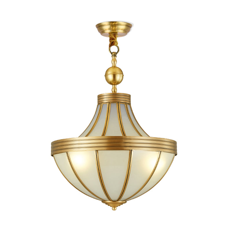 Gold Teardrop Chandelier Pendant Light Colonial Sandblasted Glass 3 Lights Dining Room Suspension Lamp Clearhalo 'Ceiling Lights' 'Chandeliers' 'Glass shade' 'Glass' Lighting' 284207
