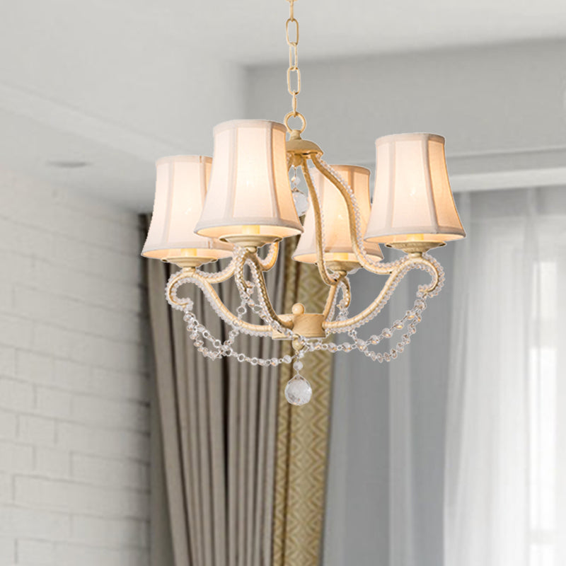 Empire Shade Bedroom Hanging Light Fixture Traditional Crystal Beaded 4 Heads Beige Chandelier Lighting with Shade/with Shadeless Clearhalo 'Ceiling Lights' 'Chandeliers' Lighting' options 284210