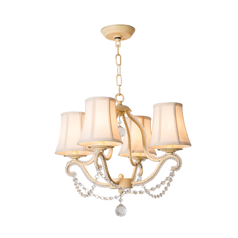 Empire Shade Bedroom Hanging Light Fixture Traditional Crystal Beaded 4 Heads Beige Chandelier Lighting with Shade/with Shadeless Clearhalo 'Ceiling Lights' 'Chandeliers' Lighting' options 284213