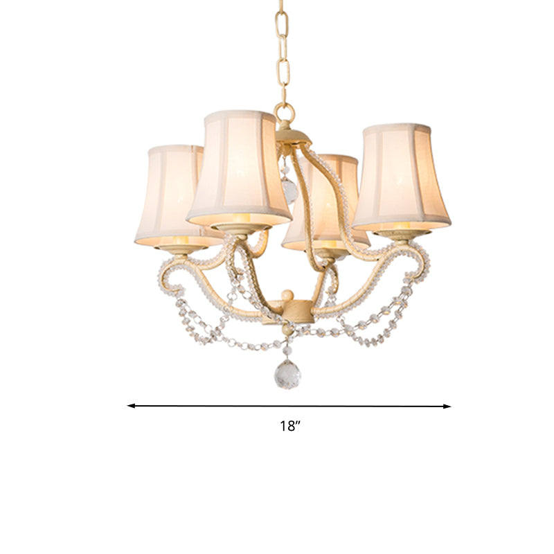 Empire Shade Bedroom Hanging Light Fixture Traditional Crystal Beaded 4 Heads Beige Chandelier Lighting with Shade/with Shadeless Clearhalo 'Ceiling Lights' 'Chandeliers' Lighting' options 284214