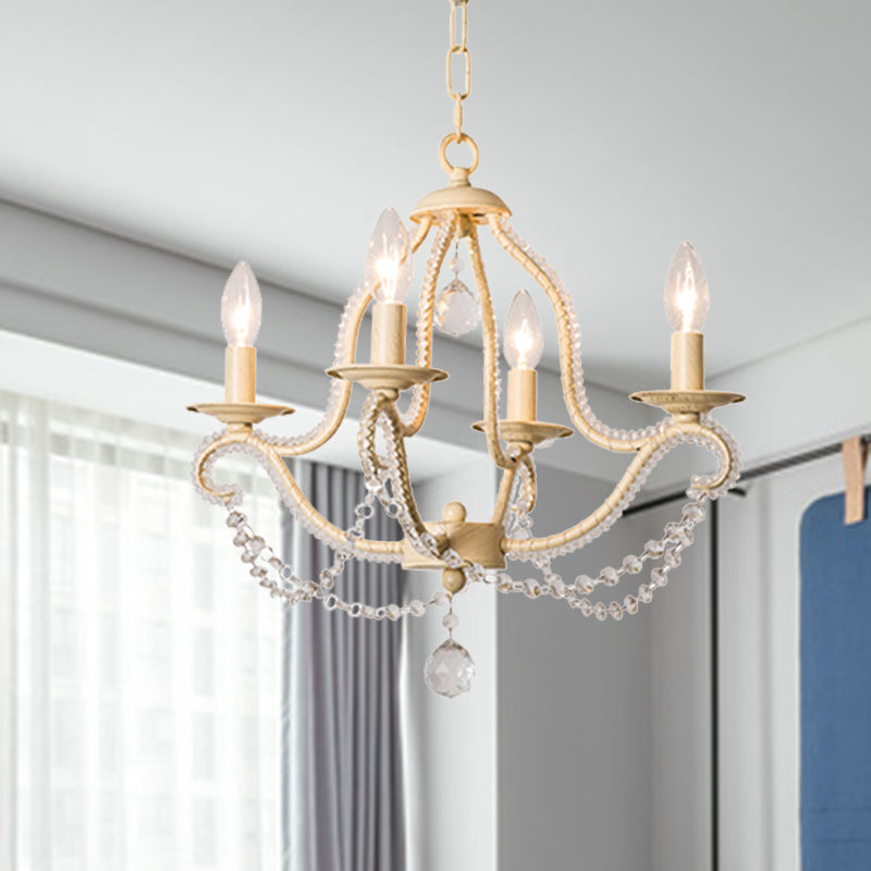 Empire Shade Bedroom Hanging Light Fixture Traditional Crystal Beaded 4 Heads Beige Chandelier Lighting with Shade/with Shadeless Beige Shadeless Clearhalo 'Ceiling Lights' 'Chandeliers' Lighting' options 284216_8c9a0be0-33b9-4e76-b736-1ede53fd746c