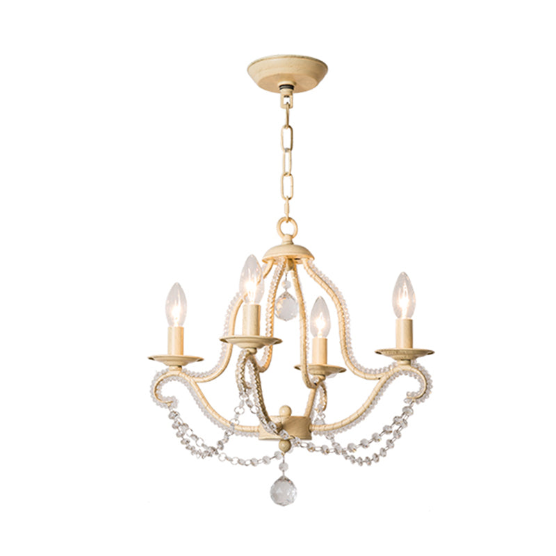 Empire Shade Bedroom Hanging Light Fixture Traditional Crystal Beaded 4 Heads Beige Chandelier Lighting with Shade/with Shadeless Clearhalo 'Ceiling Lights' 'Chandeliers' Lighting' options 284218